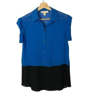 Michael Michael Kors Blue & Black Colorblock Short Sleeve Blouse S